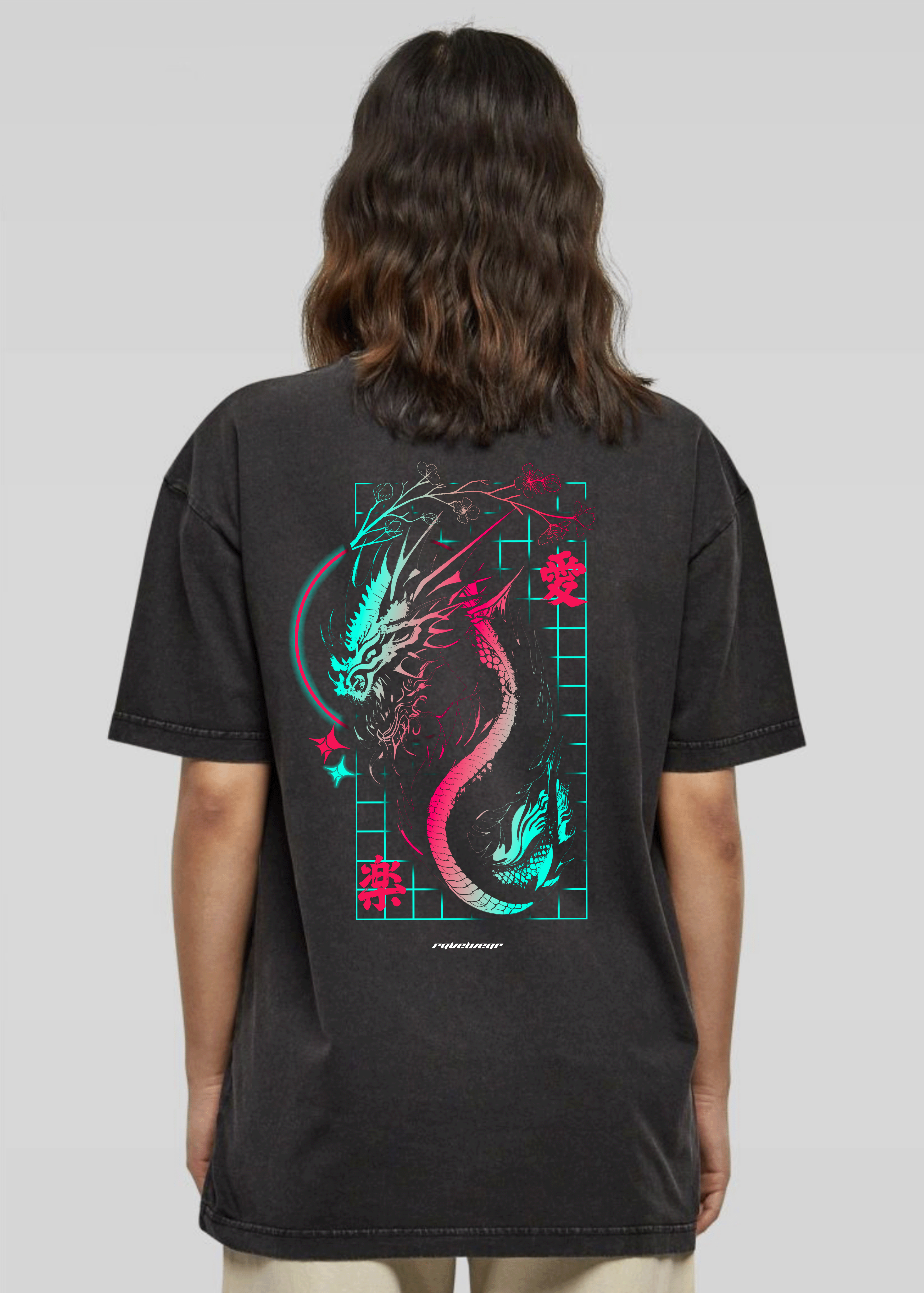 Techno Dragon Backprint - Damen Acid Oversized Shirt
