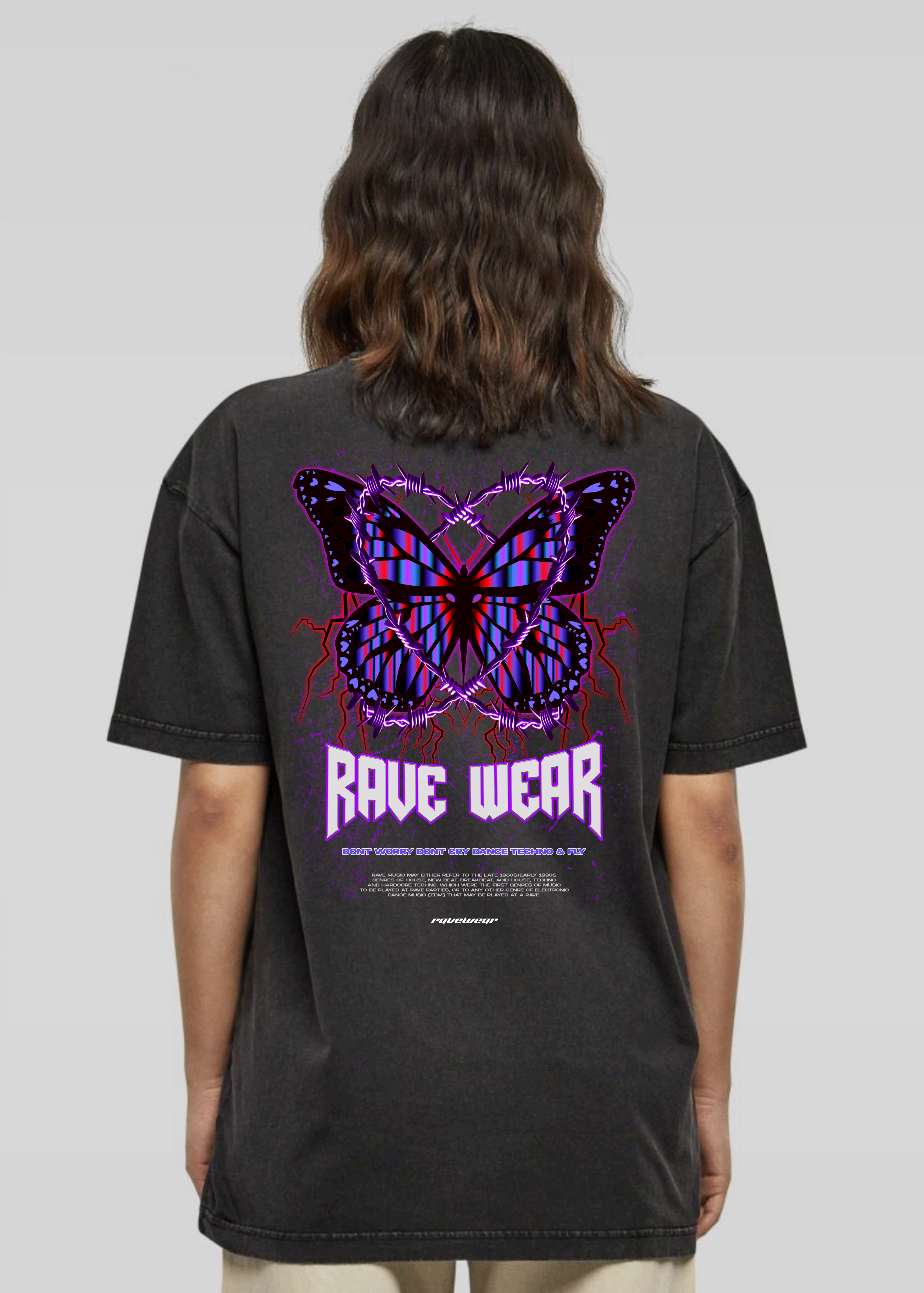 Chained Butterfly Backprint - Damen Acid Oversized Shirt