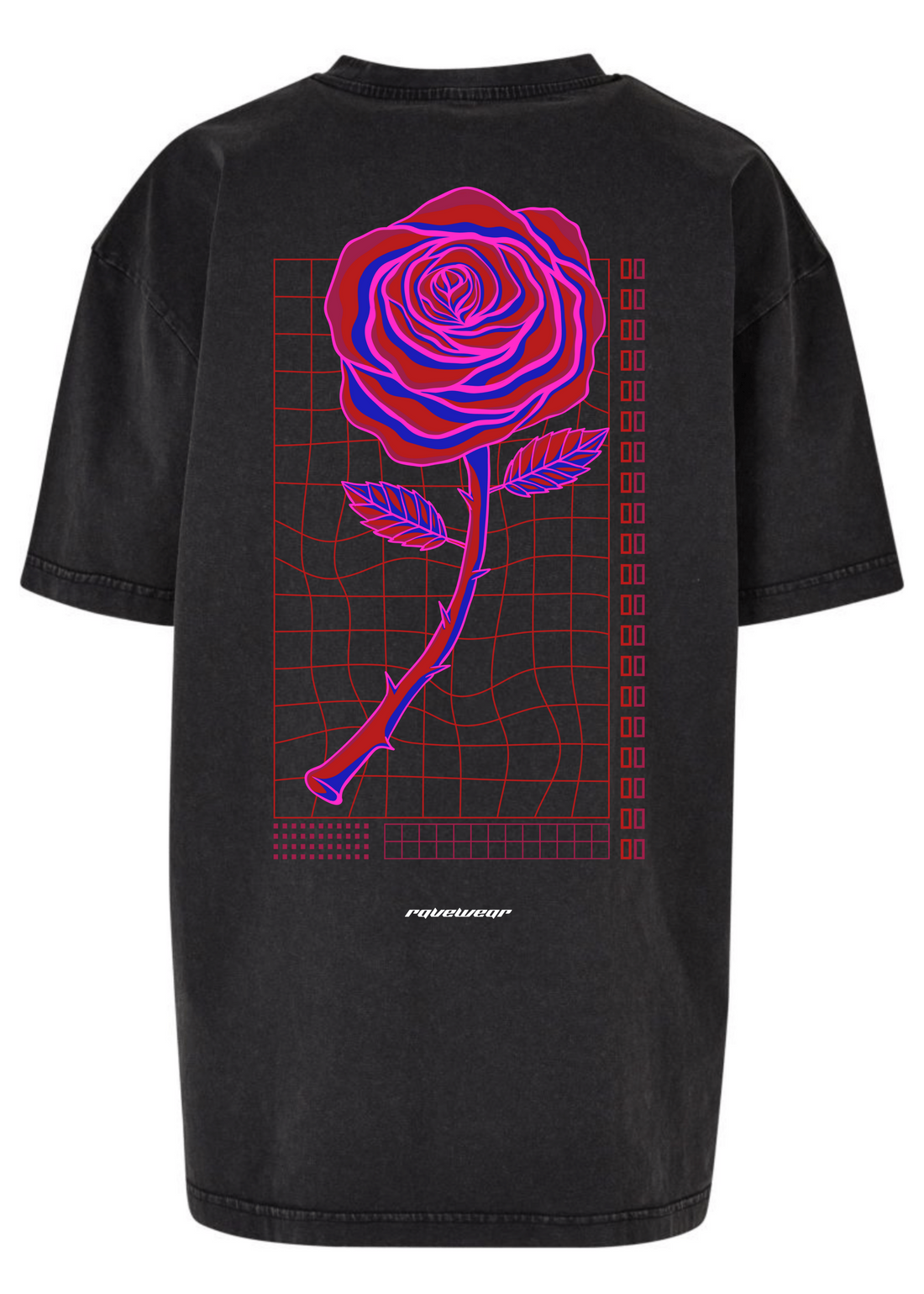 Neon Retro Rose Backprint - Damen Acid Oversized Shirt