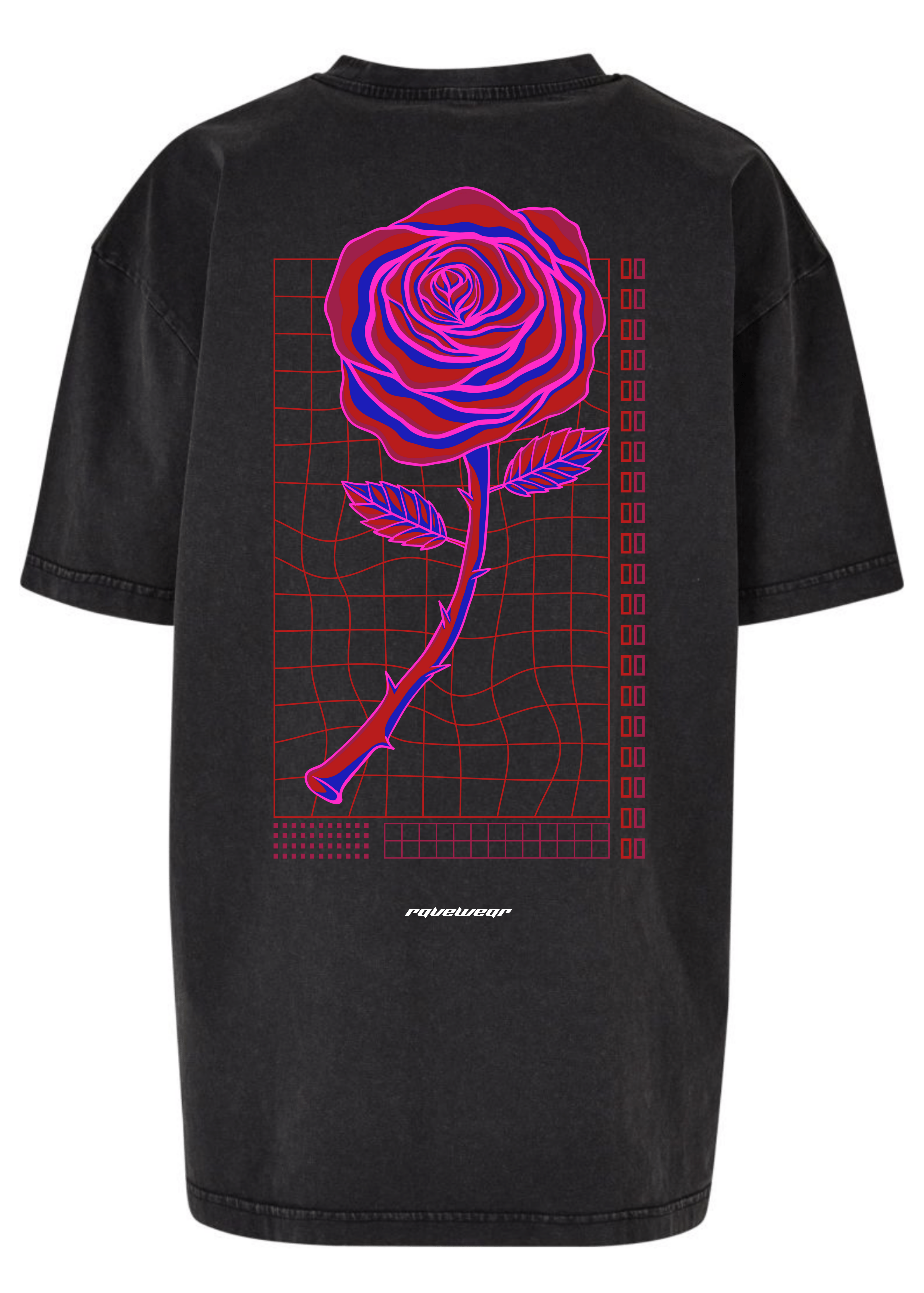 Neon Retro Rose Backprint - Damen Acid Oversized Shirt