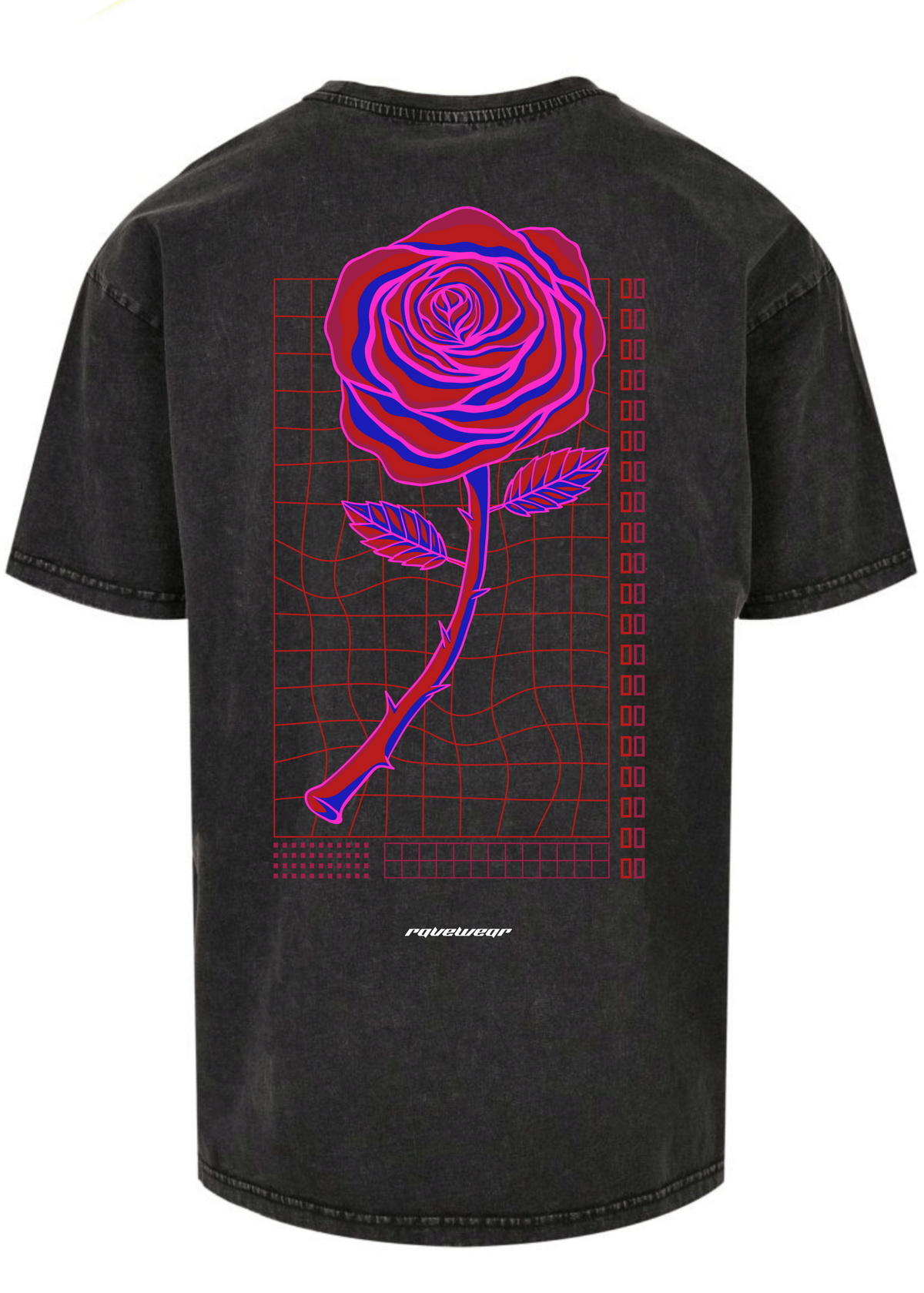 Neon Retro Rose Backprint - Unisex Acid Oversized Shirt