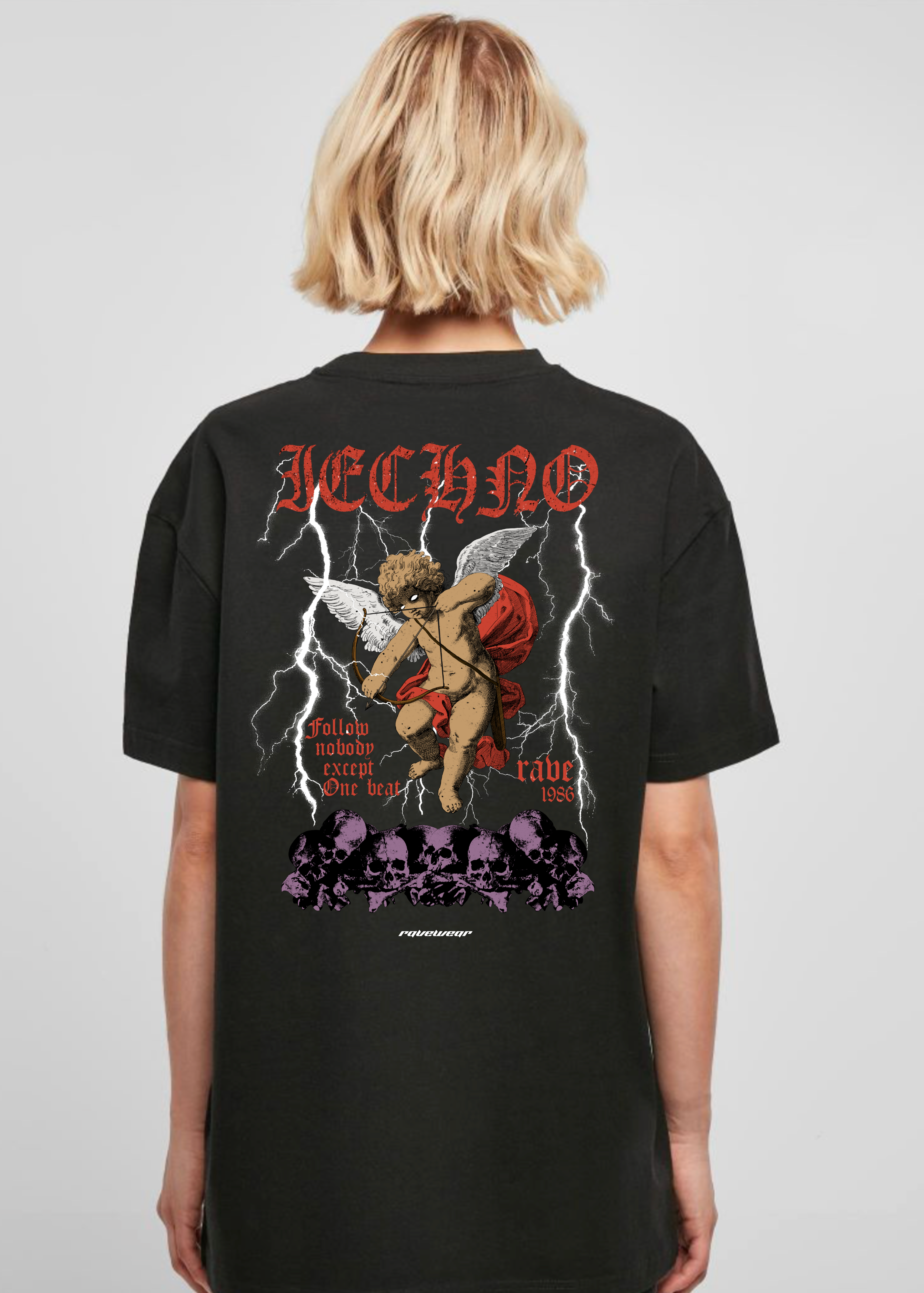 Techno Amor Backprint - Damen Oversized Shirt