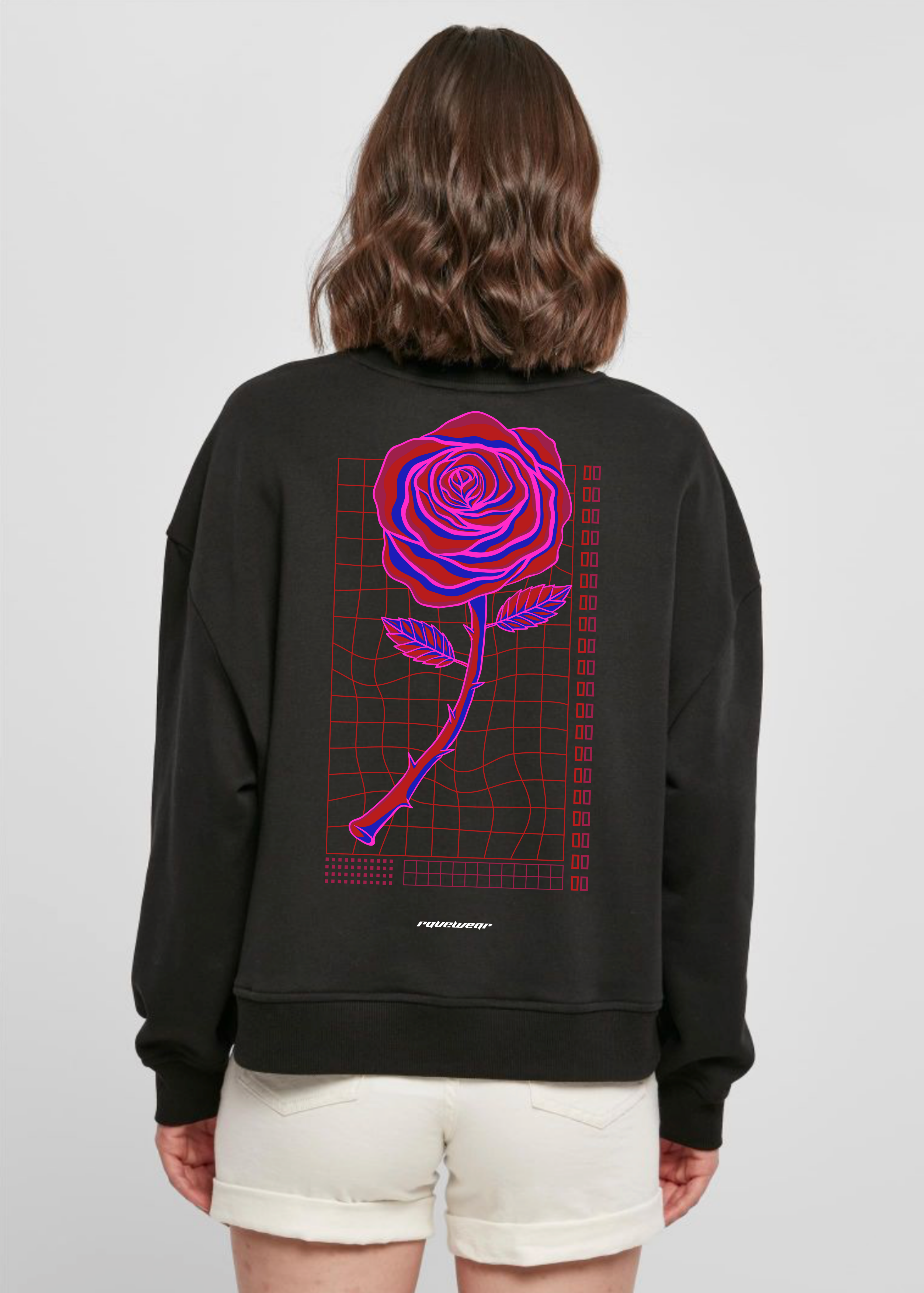 Neon Retro Rose Backprint - Damen Oversized Sweatshirt