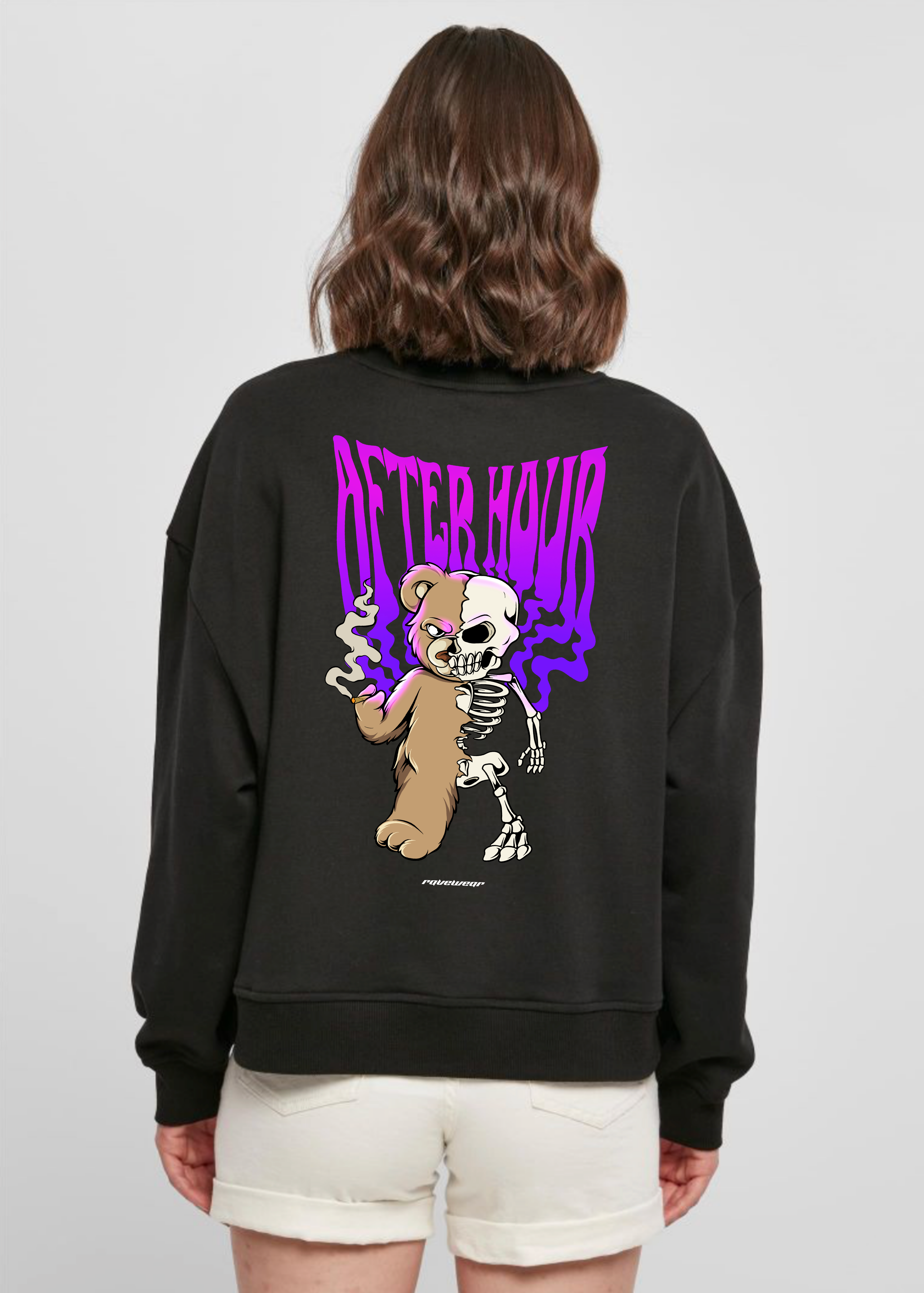 Afterhour Teddy Backprint - Damen Oversized Sweatshirt