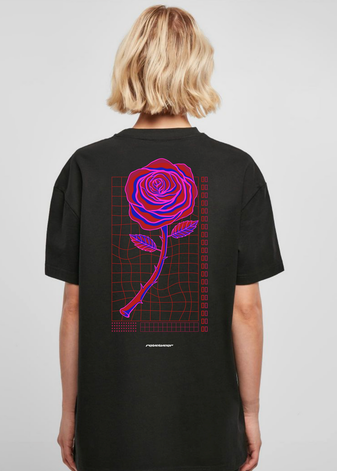 Neon Retro Rose Backprint - Damen Oversized Shirt