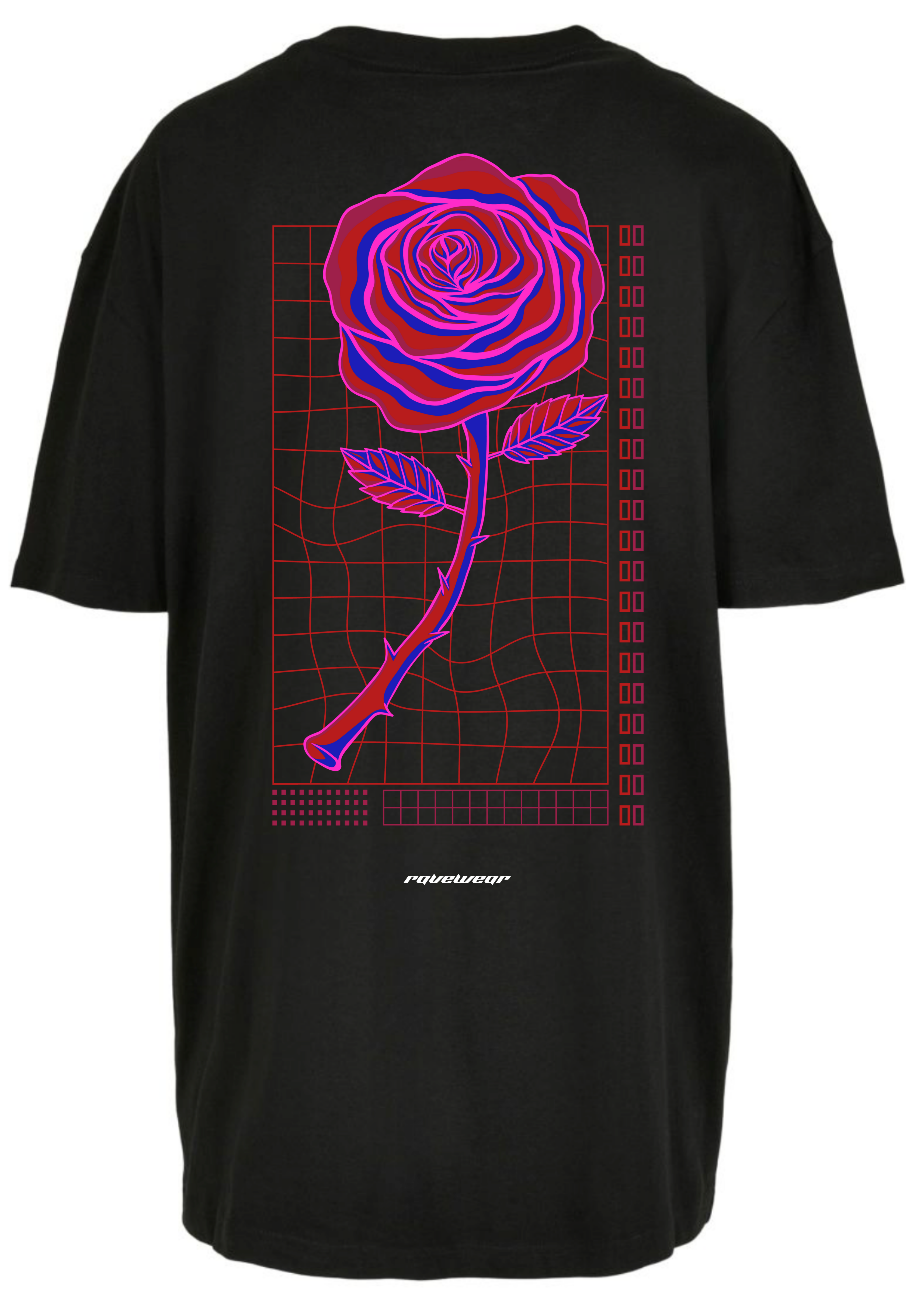 Neon Retro Rose Backprint - Damen Oversized Shirt