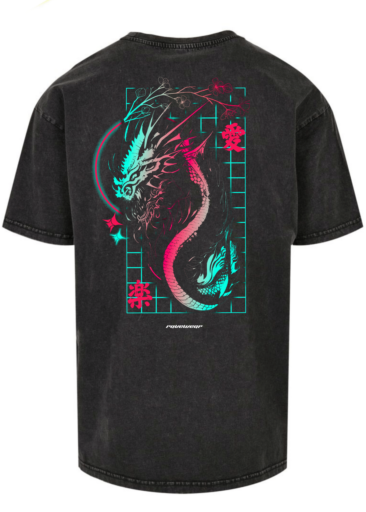 Techno Dragon Backprint - Unisex Acid Oversized Shirt