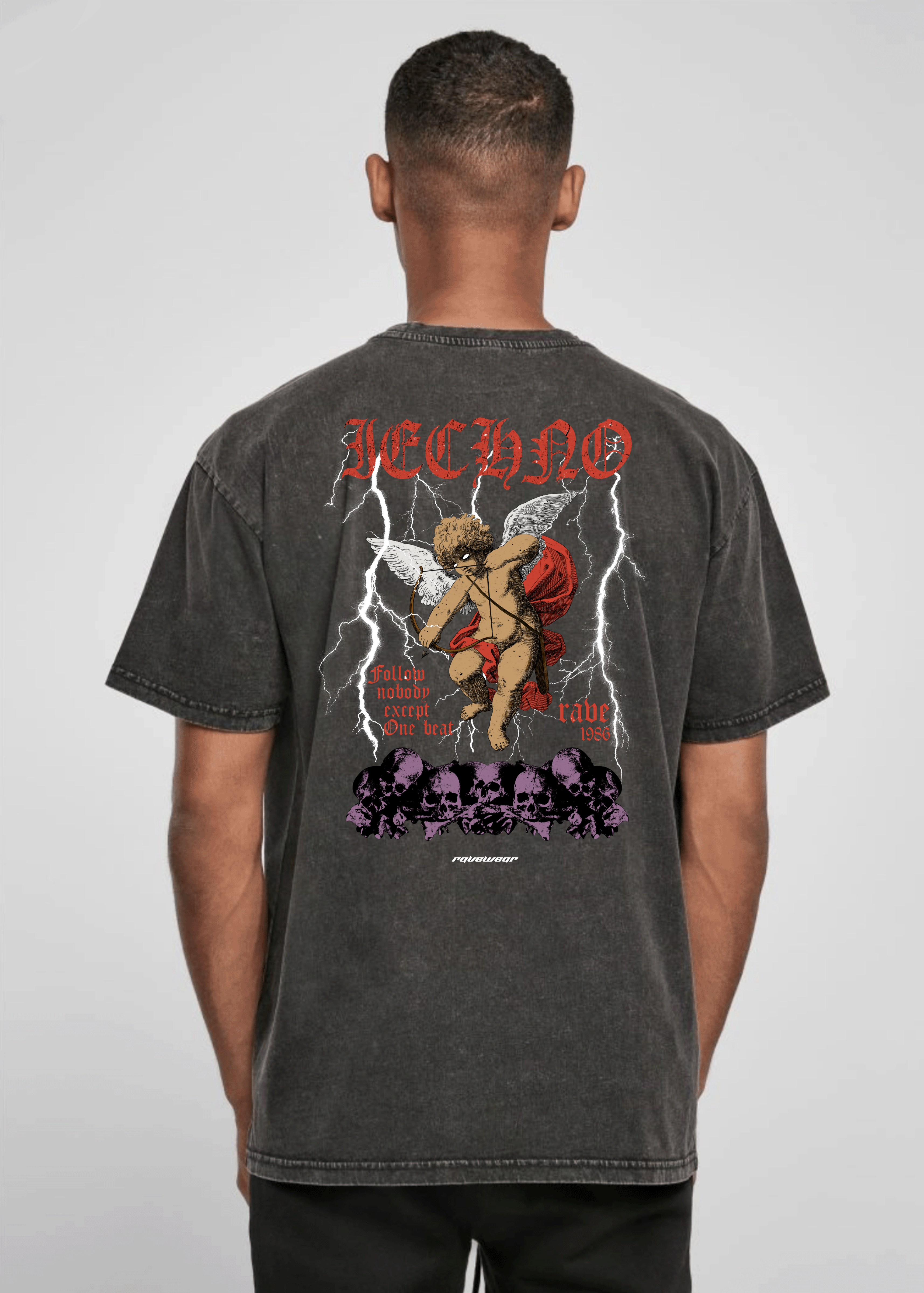 Techno Amor Backprint - Herren Acid Oversized Shirt