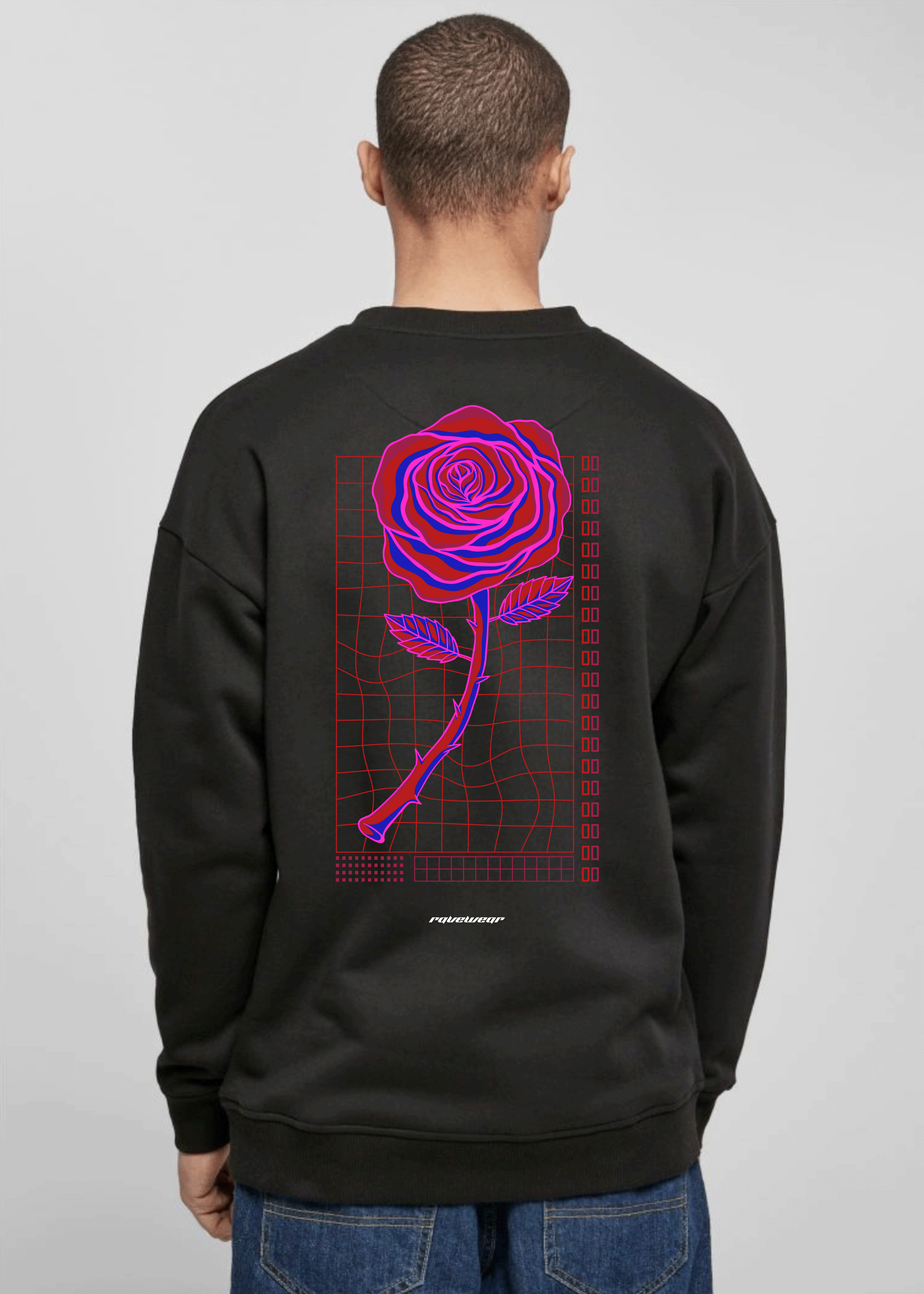 Neon Retro Rose Backprint - Herren Oversized Sweatshirt