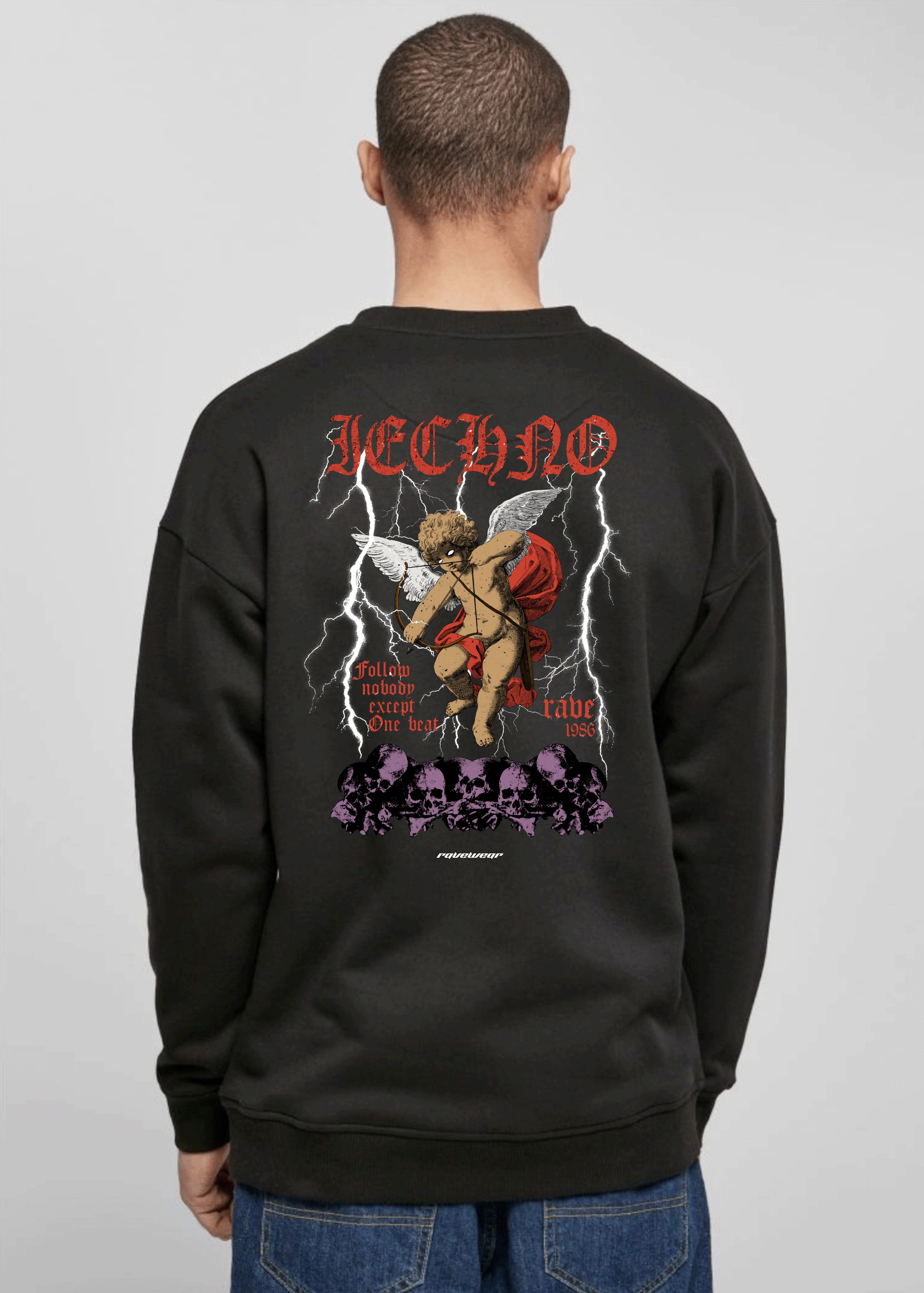 Techno Amor Backprint - Herren Oversized Sweatshirt