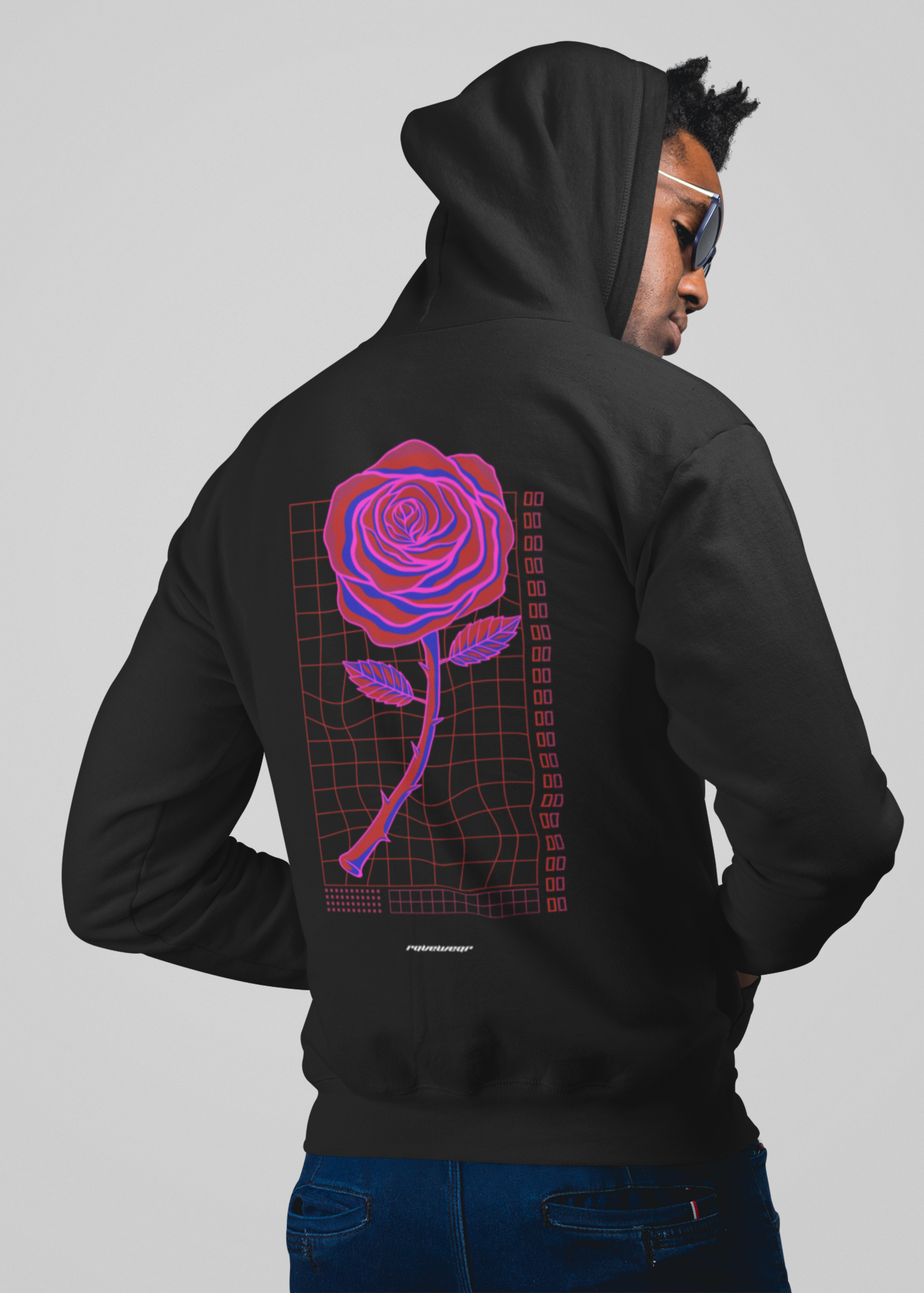 Neon Retro Rose Backprint - Herren Oversized Zipper