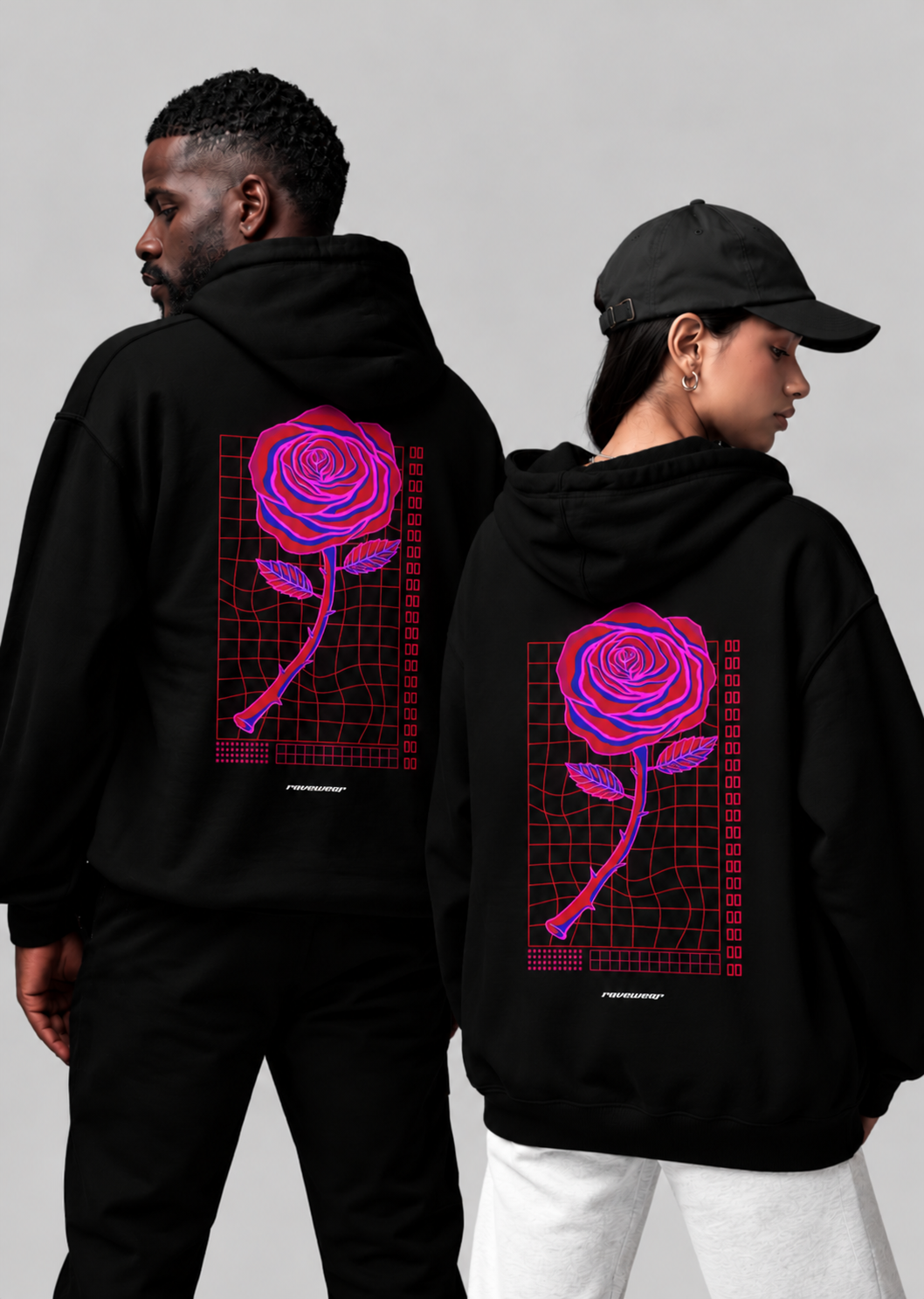 Neon Retro Rose Backprint - Unisex Oversized Hoodie