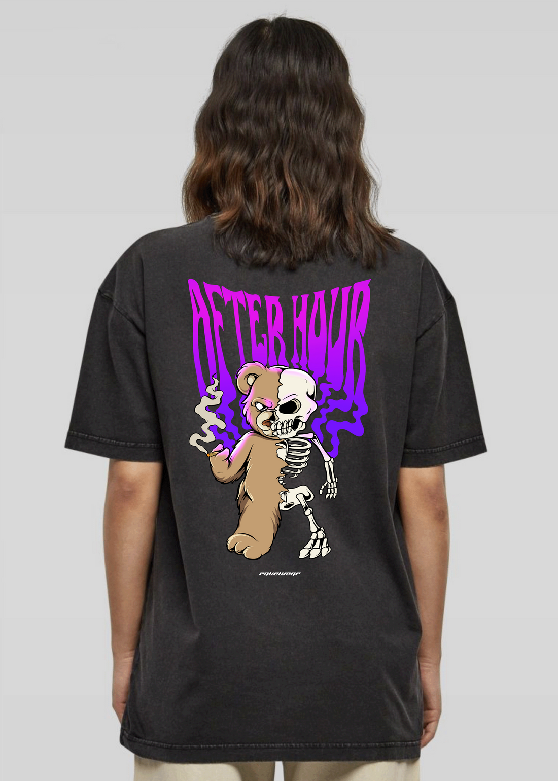 Afterhour Teddy Backprint - Damen Acid Oversized Shirt