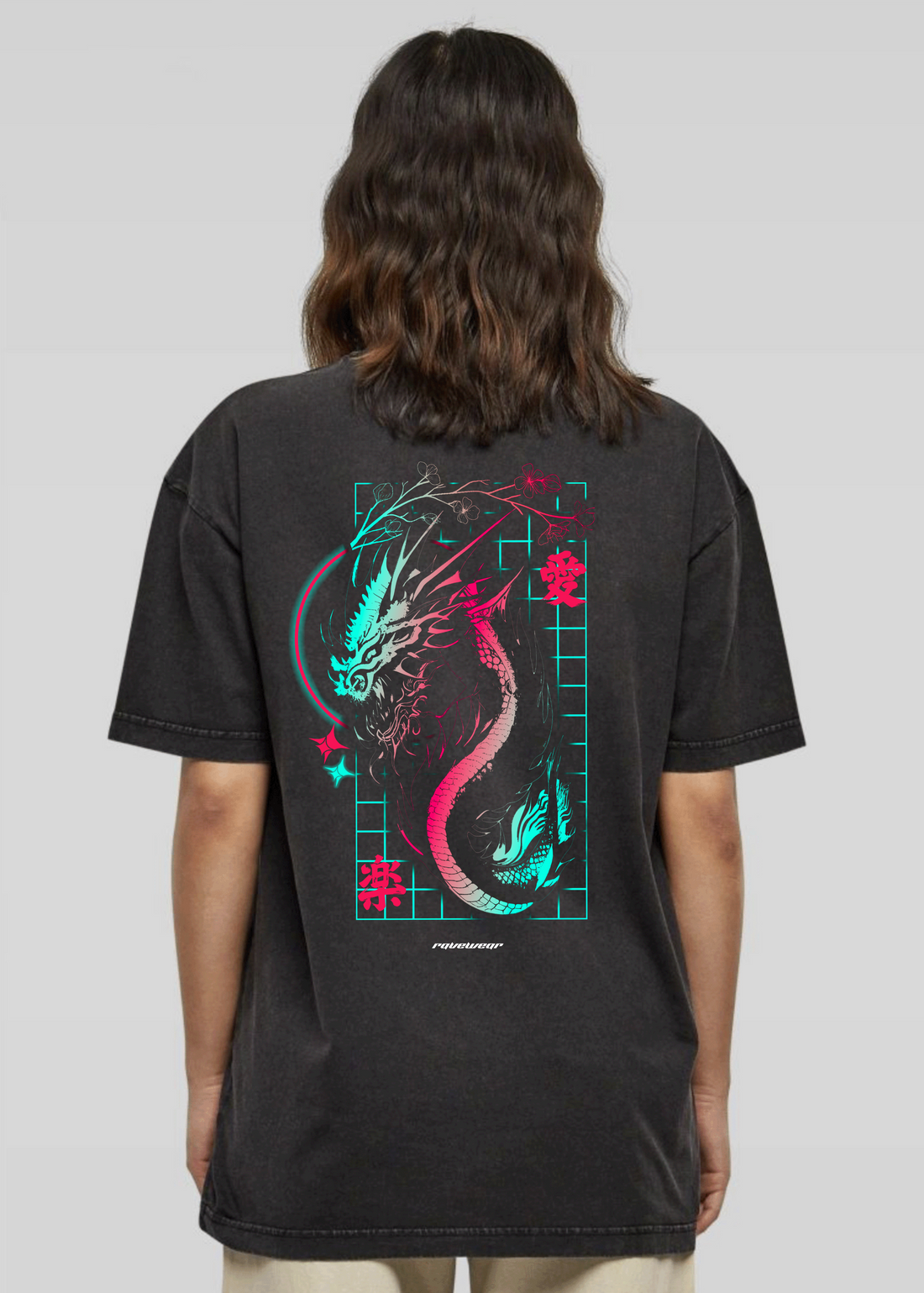 Techno Dragon Backprint - Damen Acid Oversized Shirt