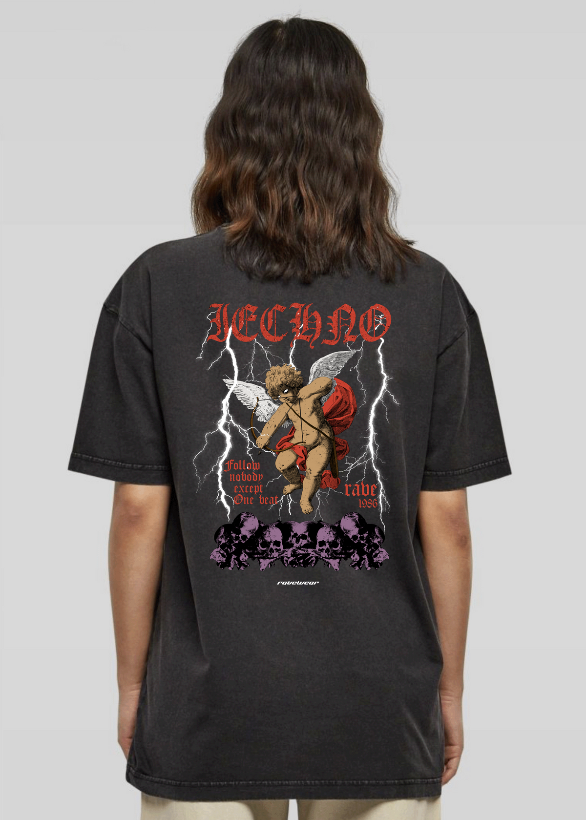 Techno Amor Backprint - Unisex Acid Oversized Shirt
