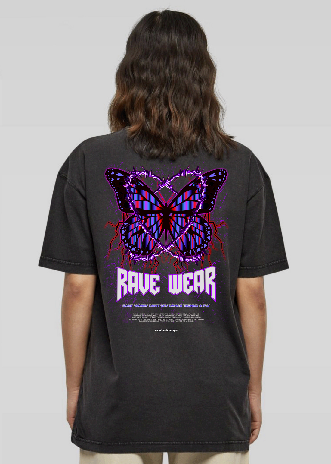 Chained Butterfly Backprint - Damen Acid Oversized Shirt