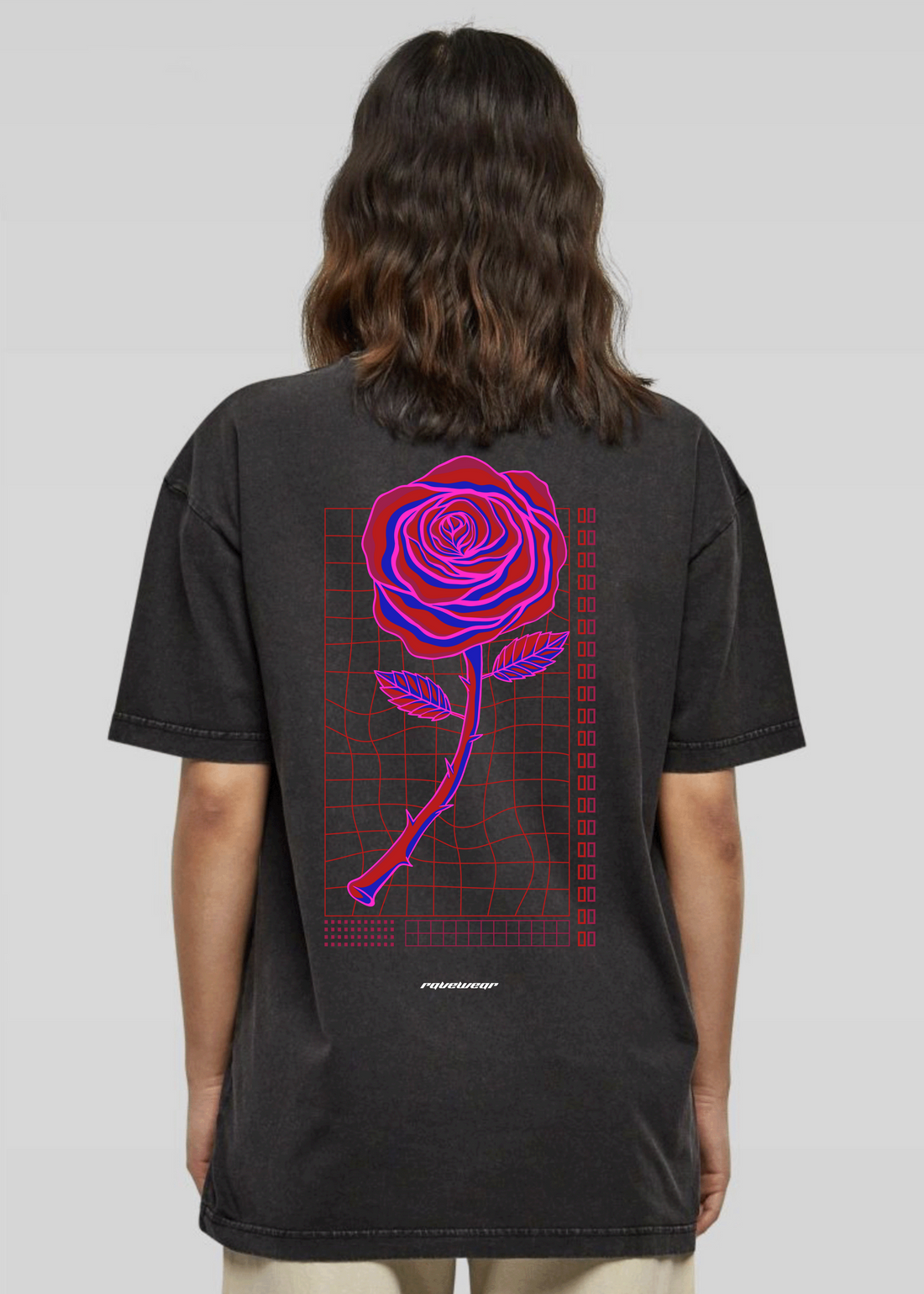 Neon Retro Rose Backprint - Damen Acid Oversized Shirt