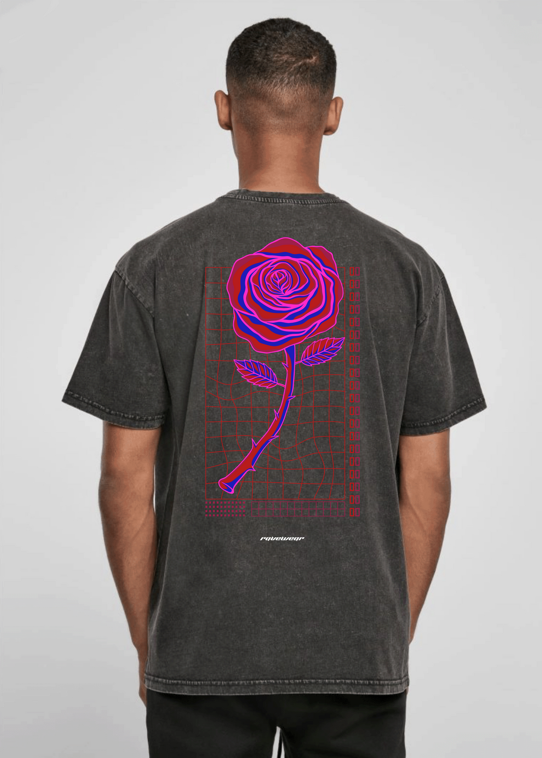 Neon Retro Rose Backprint - Herren Acid Oversized Shirt