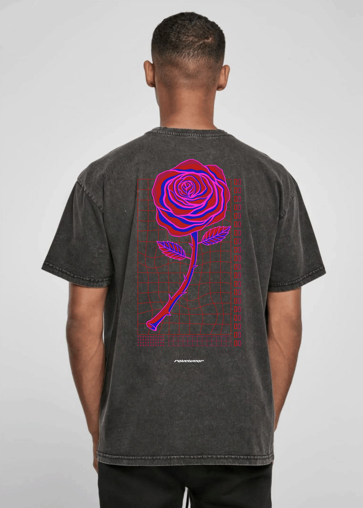 Neon Retro Rose Backprint - Unisex Acid Oversized Shirt