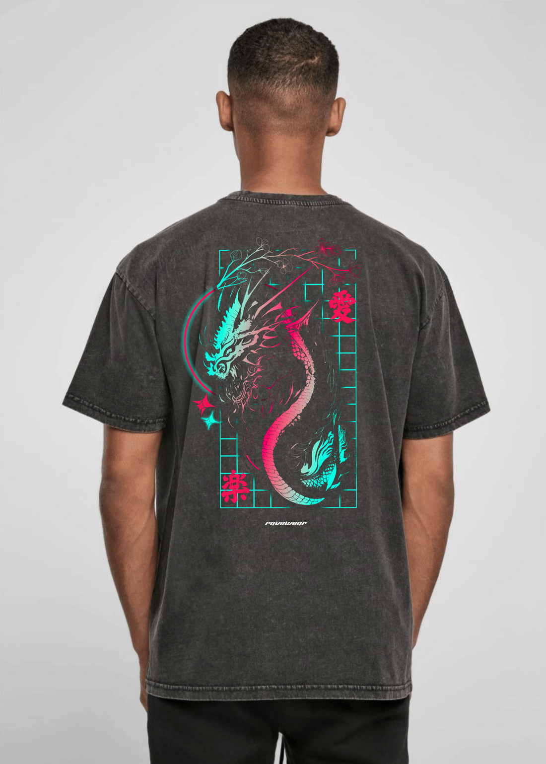 Techno Dragon Backprint - Herren Acid Oversized Shirt