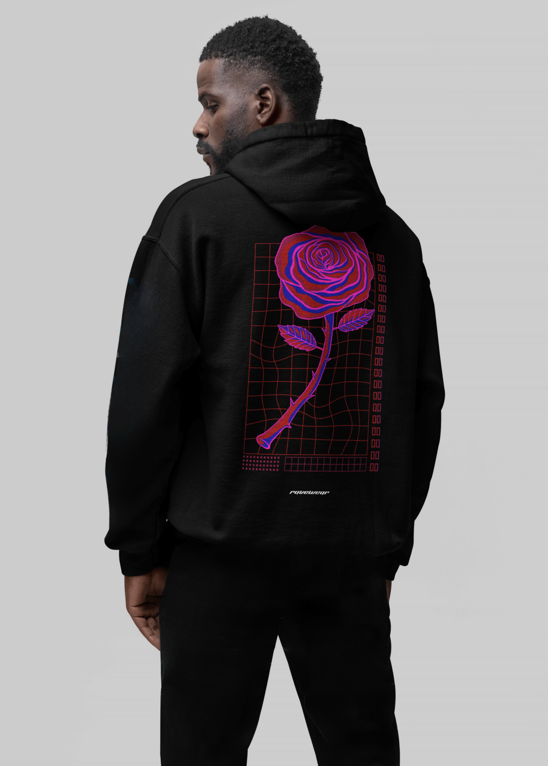 Neon Retro Rose Backprint - Herren Oversized Hoodie