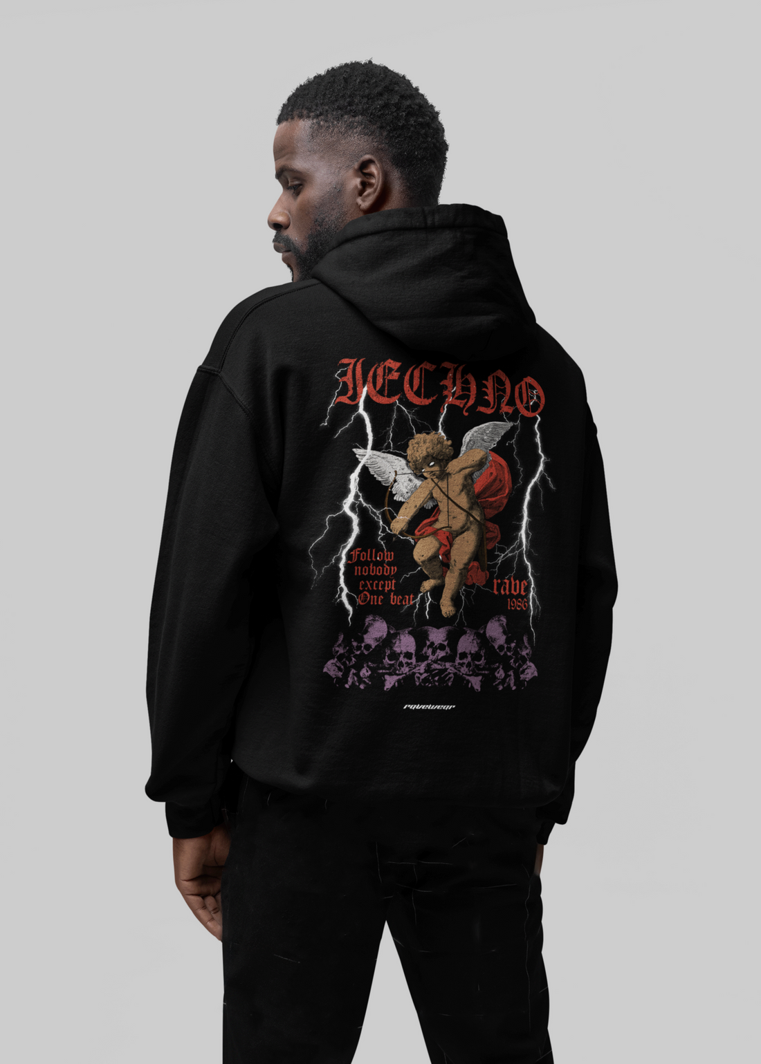 Techno Amor Backprint - Herren Oversized Hoodie