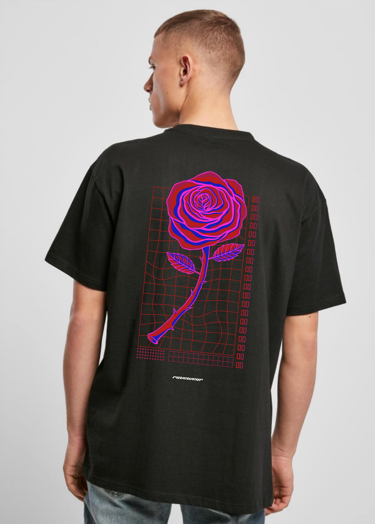 Neon Retro Rose Backprint - Unisex Oversized Shirt